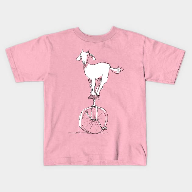 Goat on a unicycle Kids T-Shirt by vectormutt